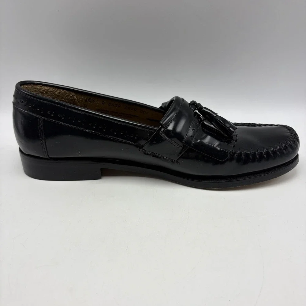 Vintage Bass Tassle Loafers Mens 10.5 D Black Jeremy Made In USA Office Dress